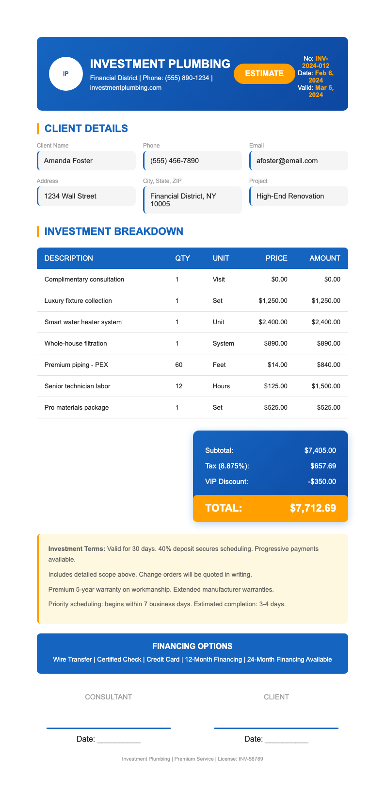 Legal Professional plumbing estimate document
